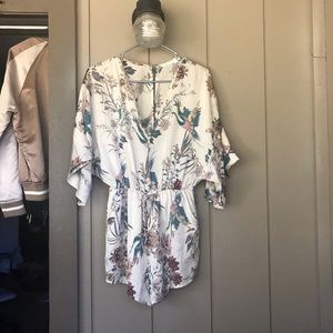 Honey Punch Short Crepe Romper w/ Long Sleeves